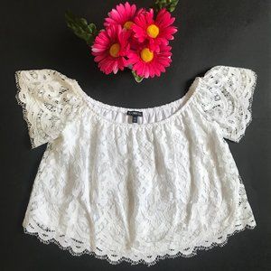 Express White Off The Shoulder Crop Top